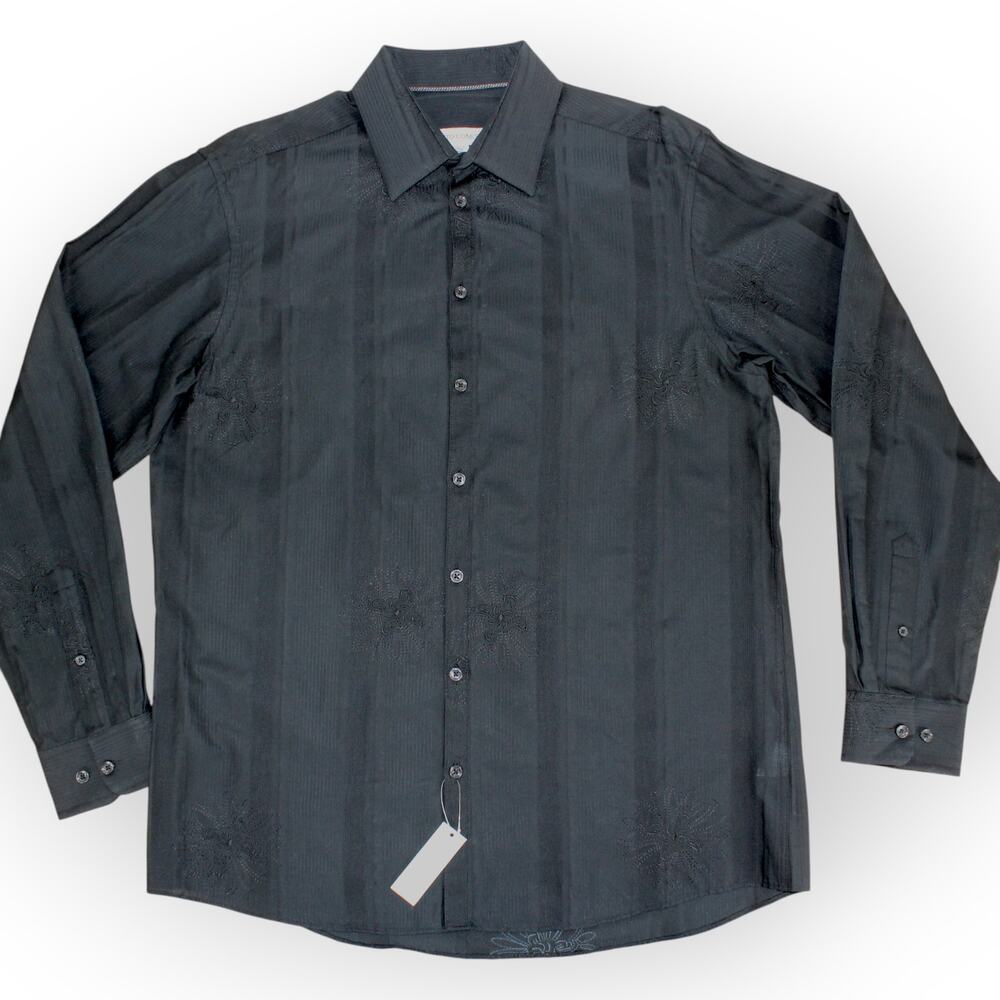 NEW Large Pronto Uomo Cotton Dress Shirt Embroidered Cotton Rockabilly Indie